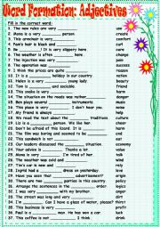 English Worksheet: Word Formation:Adjectives