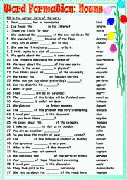 English Worksheet: Word Formation: Nouns