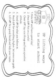 English Worksheet: UP LIFTING WAYS TO START SCHOOL