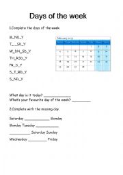 English Worksheet: days of the week