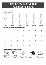 English Worksheet: colours and alphabet