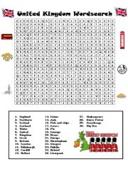 English Worksheet: United Kingdom Wordsearch