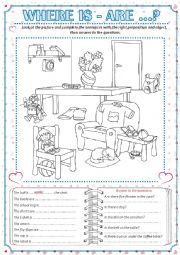 English Worksheet: WHERE IS - ARE ...?