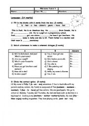 English Worksheet: mid-term test n1 7th form