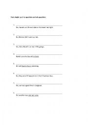 English Worksheet: simple past mixed questions