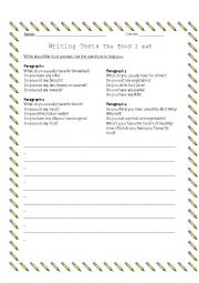 English Worksheet: Writing The food I eat