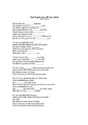 English Worksheet: Cant get you off my mind