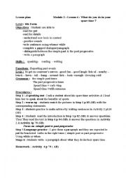 English Worksheet: Module 3lesson 4 what do you do in your spare time 8th form 