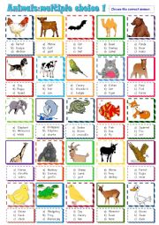 English Worksheet: Animals, multiple choice activity 1