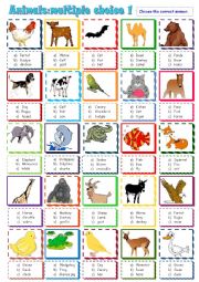 Animals, multiple choice activity 1