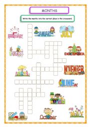 English Worksheet: Months Crossword