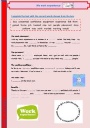 English Worksheet: (Work Placement) My work experience TEST 5/8