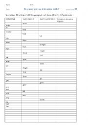 Irregular verbs grid to fill in and exercises to revise irregular verbs