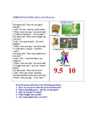 English Worksheet: WHEN I WAS YOUR AGE ( a poem + a pictionary)