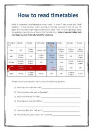 English Worksheet: How to read a timetable/roster