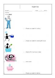 English Worksheet: Activity based on the use of water
