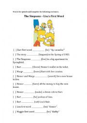 English Worksheet: Video Activity - The Simpsons - Lisas First Word