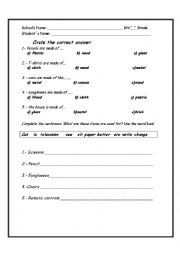 English Worksheet: What are things or objects made of......