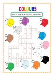 English Worksheet: Colours Crossword