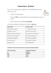 English Worksheet: Reported Speech Worksheet
