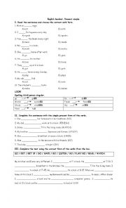 English Worksheet: Present simple third person S