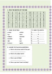 English Worksheet: Months of the Year