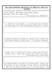 English Worksheet: Subtraction and Addition problems for early years