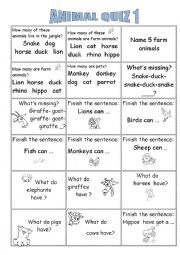 English Worksheet: Animal Quiz
