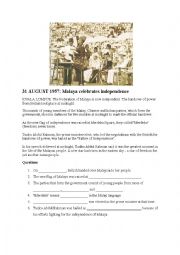 English Worksheet: Independence Day - Malaysia