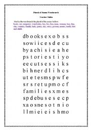 English Worksheet: Plural of nouns wordsearch