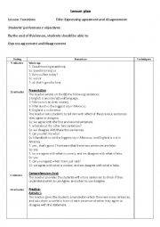 English Worksheet: Lesson plan for teaching functions( agreement and disagreement)