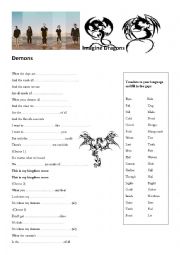 English Worksheet: Inmagine Dragons - Demons