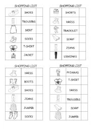 English Worksheet: Clothes Shopping List