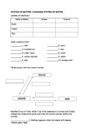English Worksheet: States of Matter and the Changing States of Water