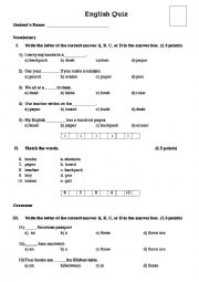 English Worksheet: English Quiz - Mix Tenses and Vocabulary