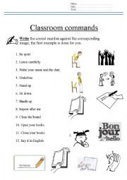 English Worksheet: Classroom commands