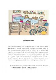 English Worksheet: Describing my room