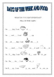 English Worksheet: Days of the week and food