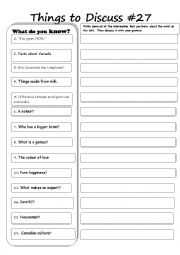 English Worksheet: Things to Discuss # 27