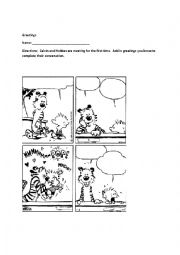 English Worksheet: Greetings with Calvin and Hobbes