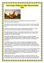 English Worksheet: New source of energy - fowl energy