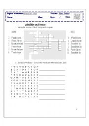 English Worksheet: Birthdays and Dates