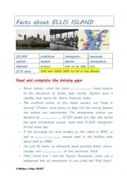 English Worksheet: FACTS ABOUT ELLIS ISLAND reading and writing skill