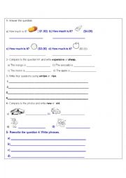English Worksheet: Expensive and cheap