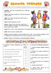 English Worksheet: Summer Holidays -reading comprehension