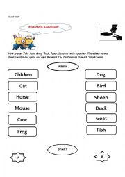 English Worksheet: game paper, rock, scissors about animal for kids