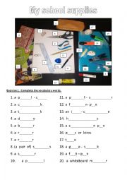 English Worksheet: School supplies, school things