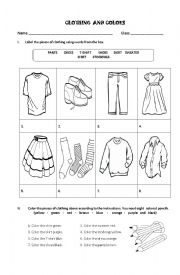 English Worksheet: Clothing and colors