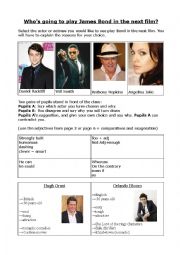 English Worksheet: debating: who will be the next actor/tress to play james bond