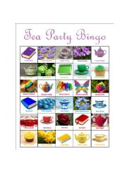 English Worksheet: Tea Party Bingo